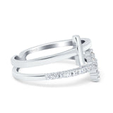 Sideways Cross Eternity Ring Round Simulated Cubic Zirconia 925 Sterling Silver