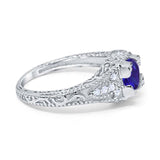 Vintage Design Solitaire Wedding Ring Simulated Blue Sapphire CZ 925 Sterling Silver