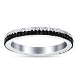 Full Eternity Stackable Wedding Band Black Cubic Zirconia 925 Sterling Silver