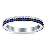 Full Eternity Rings Stackable Band Round Blue Sapphire Cubic Zirconia 925 Sterling Silver