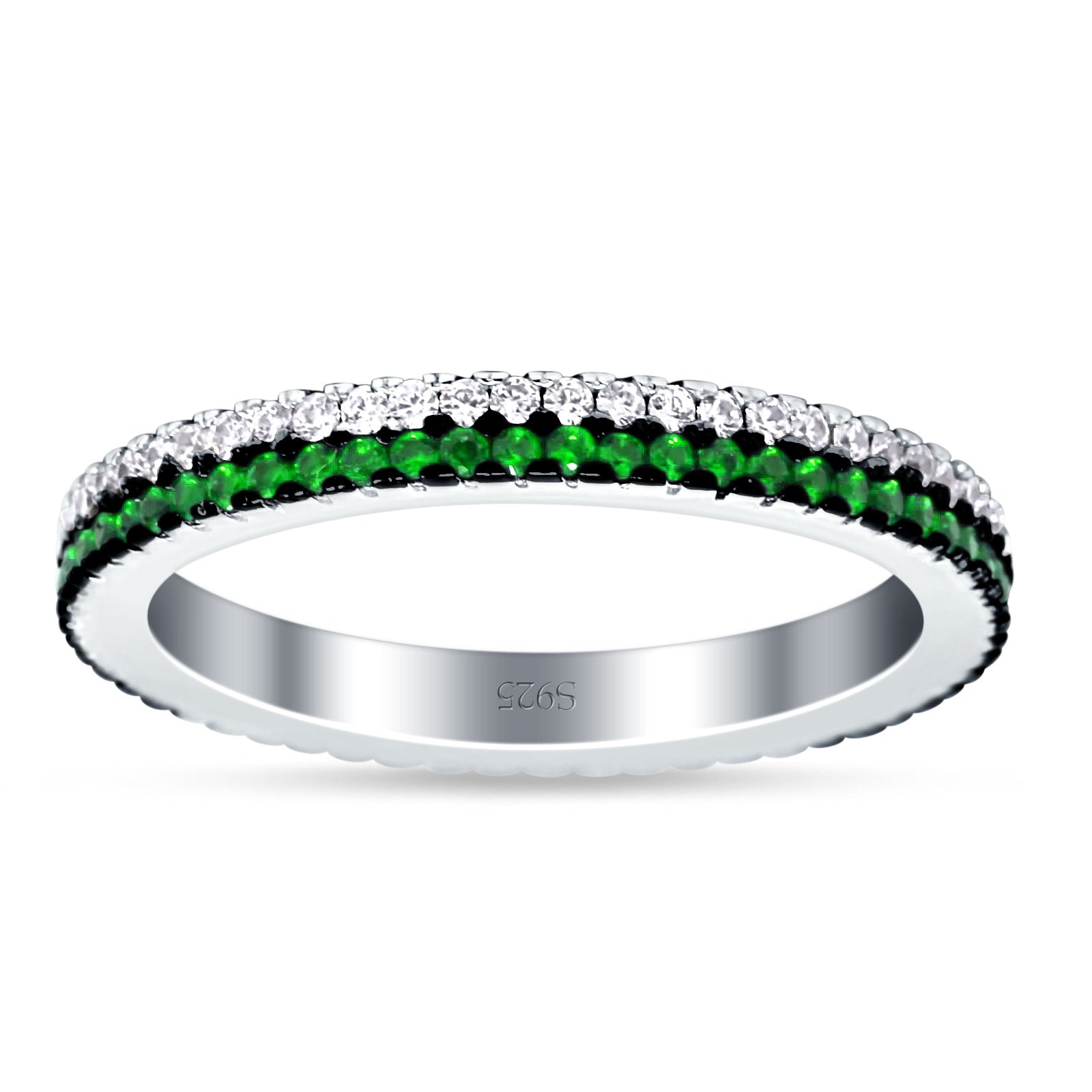 Full Eternity Rings Stackable Band Round Green Emerald Cubic Zirconia 925 Sterling Silver