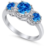 Three Stone Simulated Blue Topaz CZ Wedding Ring 925 Sterling Silver