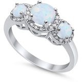 Three Stone Lab Created White Opal Wedding Ring 925 Sterling Silver