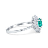 Halo Engagement Ring Vintage Round Simulated Paraiba Tourmaline CZ 925 Sterling Silver