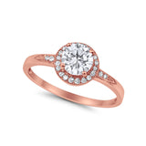Halo Art Deco Engagement Ring Round Rose Tone, Simulated Cubic Zirconia 925 Sterling Silver