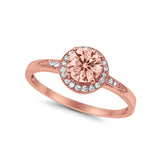 Halo Art Deco Engagement Ring Round Rose Tone, Simulated Morganite CZ 925 Sterling Silver