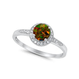 Halo Art Deco Engagement Ring Round Lab Created Black Opal 925 Sterling Silver