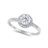 Halo Art Deco Engagement Ring Round Simulated Cubic Zirconia 925 Sterling Silver