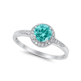Halo Art Deco Engagement Ring Round Simulated Paraiba Tourmaline CZ 925 Sterling Silver