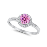 Halo Art Deco Engagement Ring Round Simulated Pink CZ 925 Sterling Silver