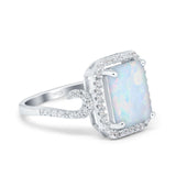 Halo Radiant Cut Wedding Ring Lab Created White Opal 925 Sterling Silver