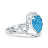 Halo Pear Shape Wedding Engagement Ring Lab Created Blue Opal 925 Sterling Silver