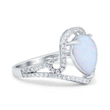 Halo Pear Shape Wedding Engagement Ring Lab Created White Opal 925 Sterling Silver