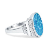 Fashion Ring Oval Lab Created Blue Opal Simulated CZ 925 Sterling Silver