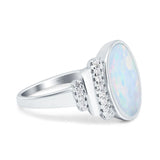 Fashion Ring Oval Lab Created White Opal Simulated CZ 925 Sterling Silver