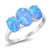 3-Stone Oval Lab Created Blue Opal Fashion Ring 925 Sterling Silver