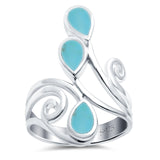 Fashion Teardrop Pear Swirl Spiral Ring Simulated Turquoise 925 Sterling Silver