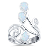 Fashion Teardrop Pear Swirl Spiral Ring Lab Created White Opal 925 Sterling Silver