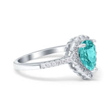 Teardrop Pear Halo Engagement Ring Simulated Paraiba Tourmaline CZ 925 Sterling Silver