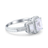Emerald Cut Halo Engagement Ring Simulated Cubic Zirconia 925 Sterling Silver