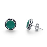 Twisted Rope Design Stud Post Earrings Round Simulated Turquoise 925 Sterling Silver
