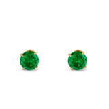 14k Yellow Gold Round Solitaire Stud Earrings with Screw Back Simulated Green Emerald Cubic Zirconia