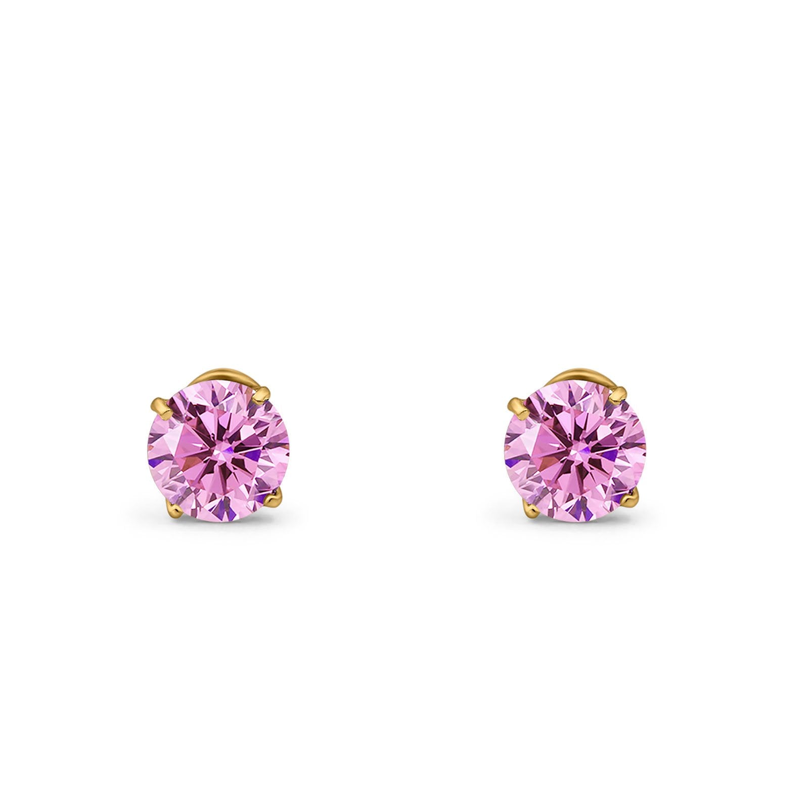 14k Yellow Gold Round Solitaire Stud Earrings with Screw Back Simulate