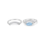 Two Piece Marquise Wedding Engagement Bridal Ring Band Simulated Aquamarine CZ 925 Sterling Silver