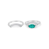 Two Piece Marquise Wedding Engagement Bridal Ring Band Simulated Paraiba Tourmaline CZ 925 Sterling Silver