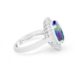 Vintage Art Deco Wedding Ring Oval Simulated Rainbow CZ 925 Sterling Silver