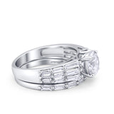 Two Piece Wedding Ring Band Bridal Set Baguette Round CZ 925 Sterling Silver