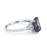 Art Deco Emerald Cut Wedding Ring Simulated Rainbow CZ 925 Sterling Silver