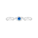 Three Piece Ring Band Round Simulated Blue Topaz CZ 925 Sterling Silver