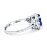 Oval Engagement Ring Halo Simulated Blue Sapphire CZ 925 Sterling Silver