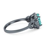 Oval Engagement Ring Halo Black Tone, Simulated Paraiba Tourmaline CZ 925 Sterling Silver