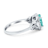 Oval Engagement Ring Halo Simulated Paraiba Tourmaline CZ 925 Sterling Silver