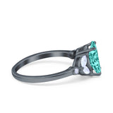 Oval Art Deco Engagement Ring Black Tone, Simulated Paraiba Tourmaline CZ 925 Sterling Silver