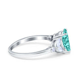 Oval Art Deco Engagement Ring Simulated Paraiba Tourmaline CZ 925 Sterling Silver