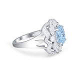 Art Deco Oval Wedding Ring Simulated Aquamarine CZ 925 Sterling Silver