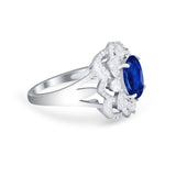 Art Deco Oval Wedding Ring Simulated Blue Sapphire CZ 925 Sterling Silver
