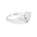 Heart Filigree Thumb Ring Round Lab Created White Opal 925 Sterling Silver