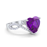 Art Deco Heart Promise Twisted Shank Simulated Amethyst CZ Wedding Ring 925 Sterling Silver
