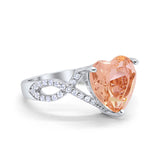 Art Deco Heart Promise Twisted Shank Simulated Morganite CZ Wedding Ring 925 Sterling Silver