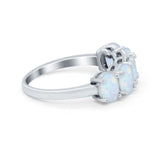 Lab Created White Opal Oval Band Ring Round 925 Sterling Silver