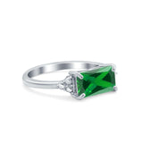 Emerald Cut Sideways Ring Simulated Green Emerald CZ 925 Sterling Silver