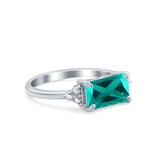 Emerald Cut Sideways Ring Simulated Paraiba Tourmaline CZ 925 Sterling Silver