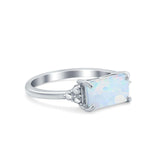 Sideways Fashion Ring Dainty Lab Created White Opal 925 Sterling Silver