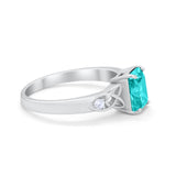 Wedding Ring Emerald Cut Round Simulated Paraiba Tourmaline CZ 925 Sterling Silver