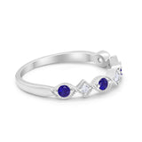 Art Deco Stacking Half Eternity Wedding Ring Simulated Blue Sapphire CZ 925 Sterling Silver