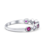 Art Deco Stacking Half Eternity Wedding Ring Simulated Ruby CZ 925 Sterling Silver